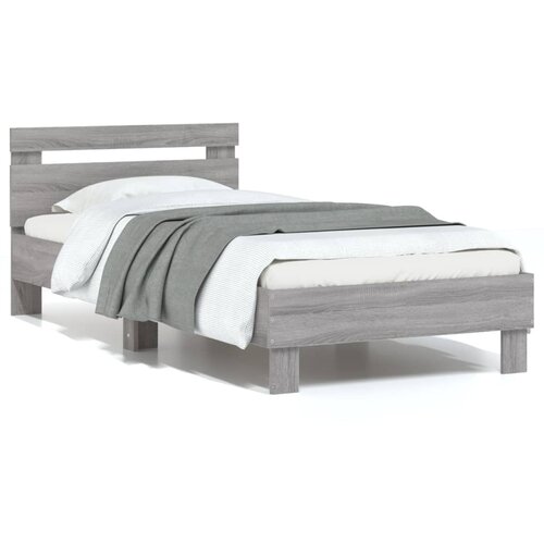 VidaXL Posteljni okvir z vzglavjem siva sonoma 90x200 cm inž. les Slike