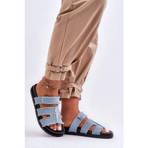FJ1 Women's Material Slippers Zip with Blue Lamirose Slike