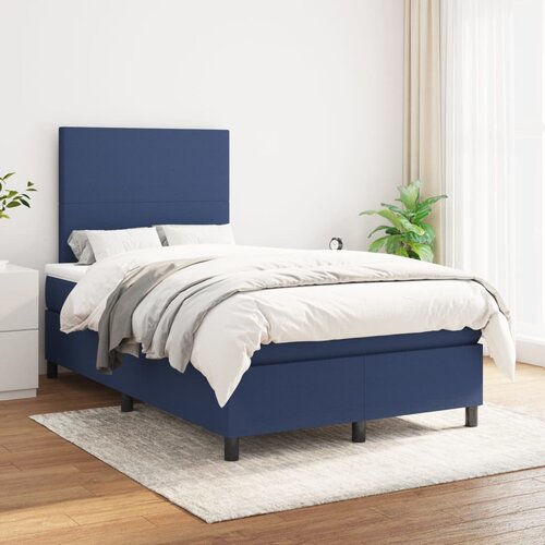 VidaXL Box spring postelja z vzmetnico moder 120x200 cm blago Slike