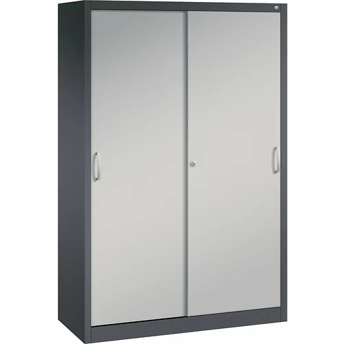 C+P ACURADO omara z drsnimi vrati, 3 police, 2 predelka z zaklepanjem, VxŠxG 1950 x 1200 x 500 mm, črno sive / aluminijasto bele barve