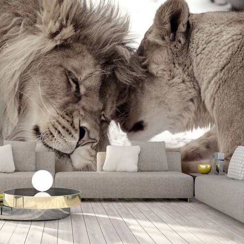  Samoljepljiva foto tapeta - Lion Tenderness (Sepia) 98x70 Cijene