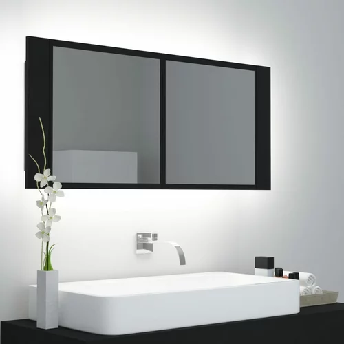 vidaXL LED kopalniška omarica z ogledalom črna 100x12x45 cm