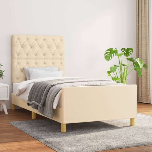  Posteljni okvir z vzglavjem krem 80x200 cm blago, (20907079) Slike