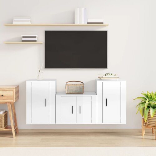 The Living Store Komplet TV omaric 3-delni visok sijaj bel inženirski les - Komplet TV Omaric, (21373841) Cene