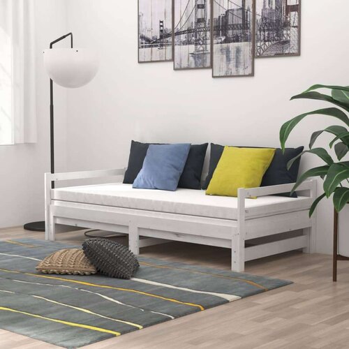 VidaXL Dnevni ležaj na izvlačenje 2 x (90 x 200) cm bijeli od borovine Slike