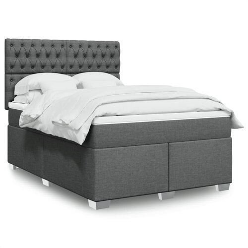 VidaXL Box spring postelja z vzmetnico temno siva 140x200 cm blago Slike