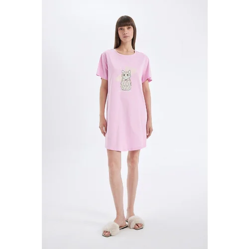 Defacto Fall in Love Printed Crew Neck Short Sleeve Nightgown