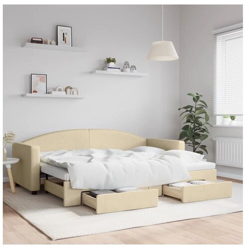 vidaXL Dnevni krevet na razvlačenje s ladicama krem 80x200 cm tkanina Cene