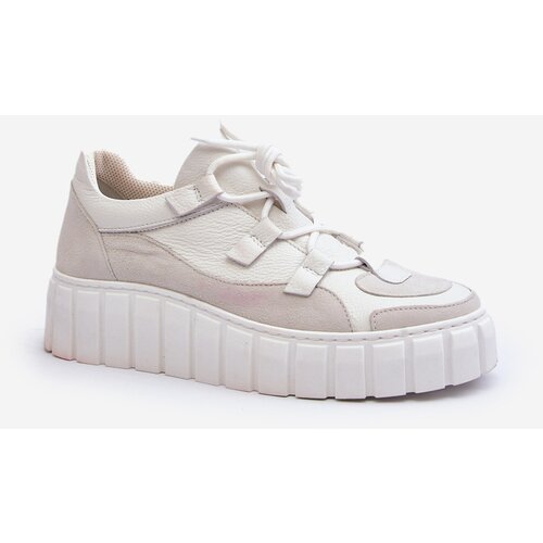 Kesi Women's leather sports shoes on the Zazoo platform light beige Cene