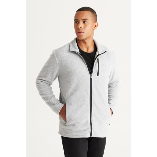 AC&Co / Altınyıldız Classics Men's Gray Melange Standard Fit Bato Collar With Pocket Zipper Cold-Proof Sweatshirt Fleece Jacket. Slike