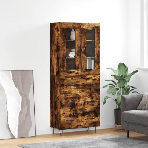 vidaXL Visoka komoda dimljen hrast 69,5x34x180 cm inženirski les Cene