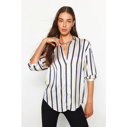 Trendyol Ecru Striped Woven Satin Shirt