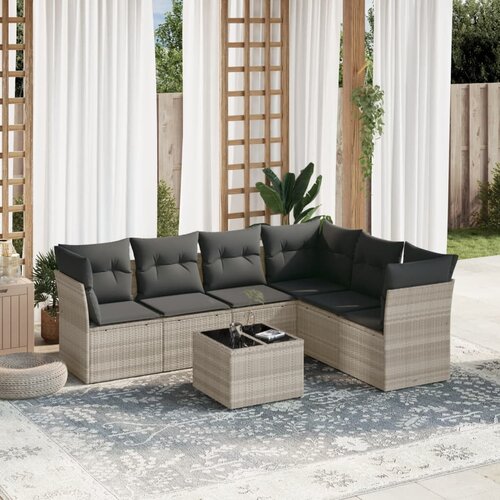 VidaXL 7-dijelni set vrtnih sofa svjetlosivi od poliratana Slike