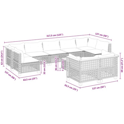 10-dijelni set vrtnih sofa s jastucima crni od poliratana Crna 55 x 55 x 36 cm Slike