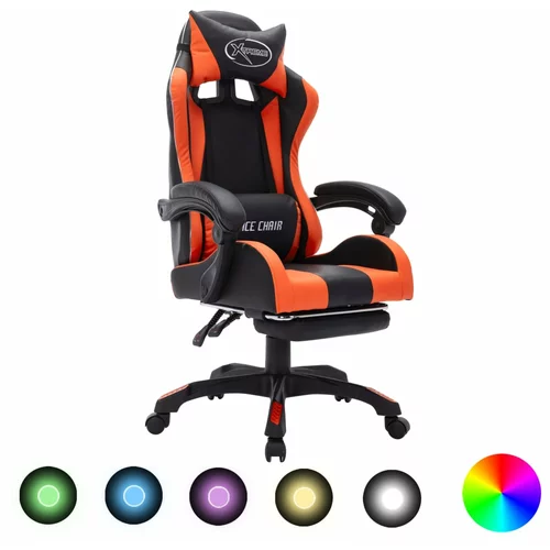  Igraća stolica s RGB LED svjetlima narančasto-crna umjetna koža