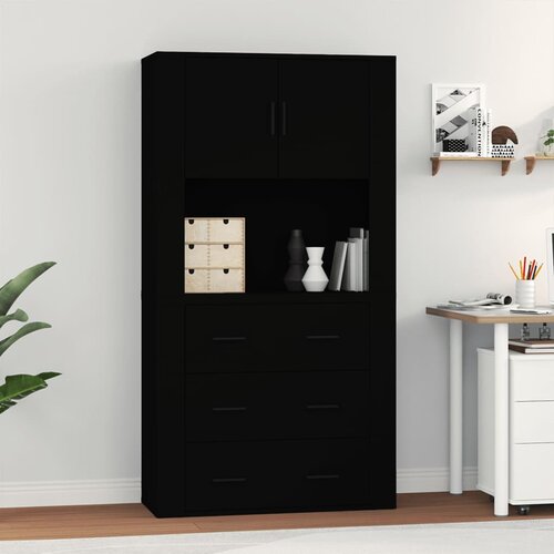 The Living Store Visoka omara črna inženirski les - Visoka Omara, (21429484) Slike
