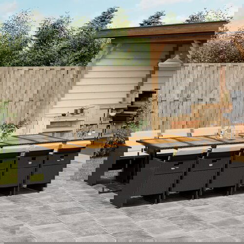  The Living Store Vrtna jedilna garnitura 11-delna z blazinami črna poli ratan - Vrtna Jedilna Garnitura, (21481173) Cene