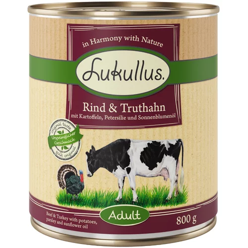 Lukullus 5 + 1 gratis! 6 x 800 g Naturkost Adult/Junior - Adult: govedina i puretina (bez žitarica)
