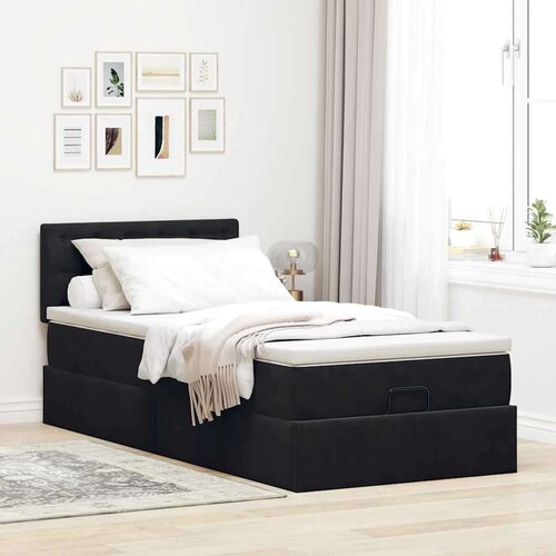 VidaXL Otomanski okvir kreveta s madraca crni 90x190cm bar&amp;scaron;unasti Slike