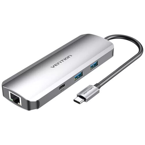 Vention 9 u 1 USB-C na HDMI/USB-C/USB x2/RJ45/SD/TF/TRRS/3,5mm - Sivi Cene