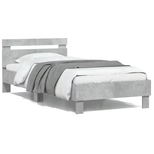  Okvir kreveta s uzglavljem siva boja betona 100x200 cm drveni