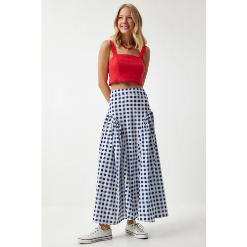  Women's Blue Gingham Flounced Summer Poplin Skirt