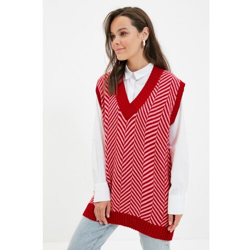 Trendyol Red V Neck Knitwear Sweater Slike
