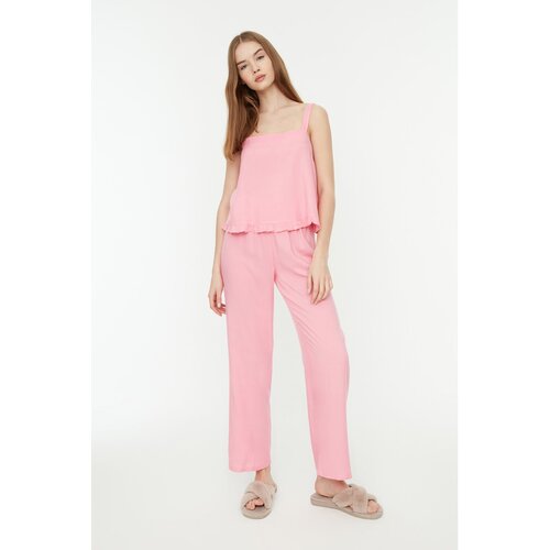 Trendyol Pink Viscose Woven Pajamas Set Slike