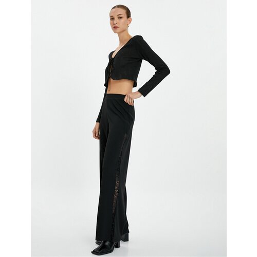 Koton Wide Leg Trousers Regular Waist with Lace Detail on the Sides Cene