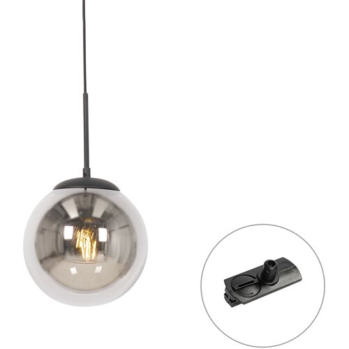 QAZQA Professional Art Deco hanglamp zwart met smoke glas incl. rail adapter 1-fase - Iconic Flore Cene