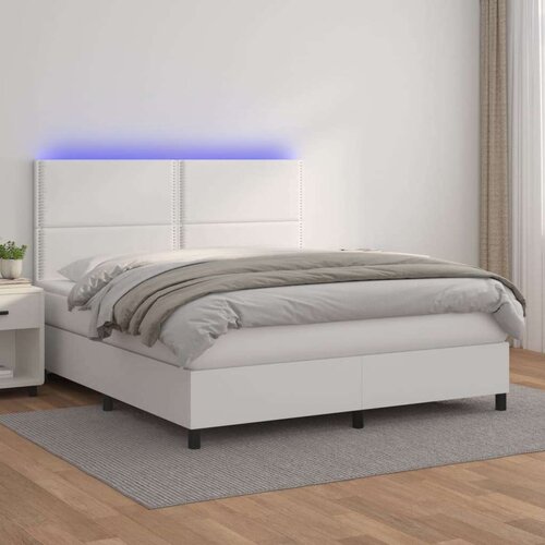  Krevet box spring s madracem LED bijeli 160x200 cm umjetna koža Slike