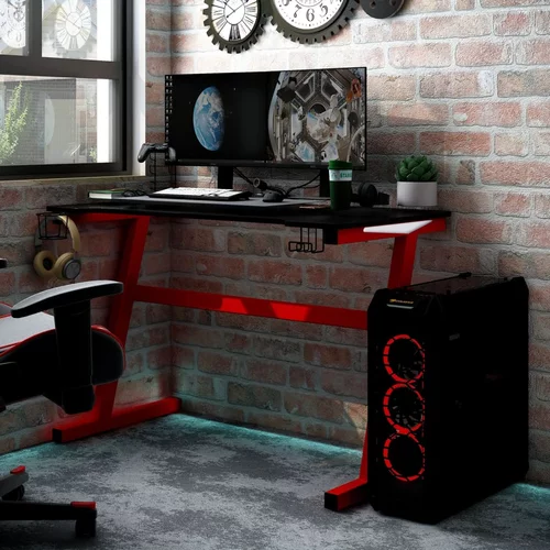 vidaXL Gaming miza LED Z-oblike črna in rdeča 110x60x75 cm