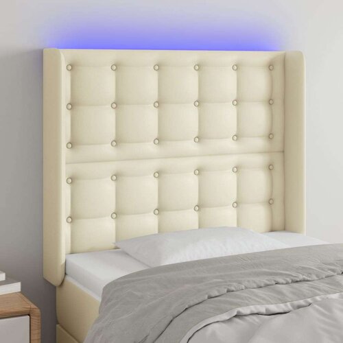  LED posteljno vzglavje krem 83x16x118/128 cm umetno usnje, (20935968) Cene