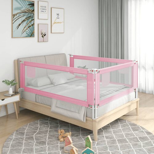 VidaXL Sigurnosna ograda za dječji krevet ružičasta 140x25 cm tkanina Slike