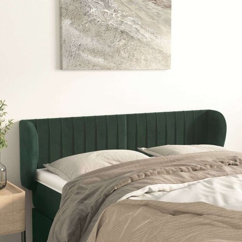  Vzglavje z u&amp;scaron;esi temno zeleno 147x23x78/88 cm žamet Slike