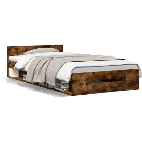 vidaXL Okvir kreveta s ladicom boja dimljenog hrasta 75x190 cm drveni