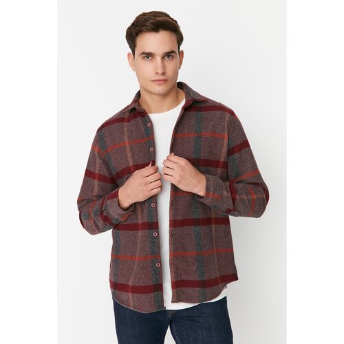 Trendyol Claret Red Men Regular Fit Woodcut Plaid Shirt Slike