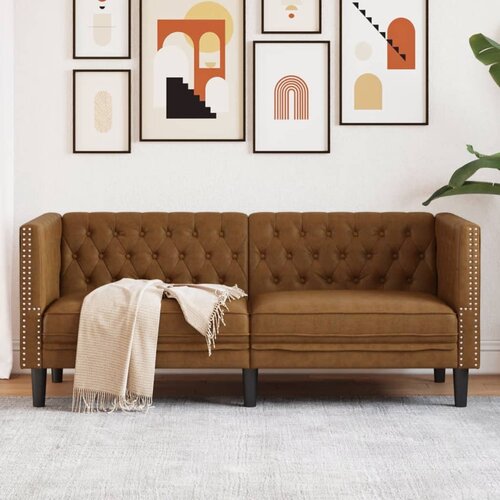 VidaXL Kavč dvosed Chesterfield rjava umetno semi&amp;scaron; usnje Slike