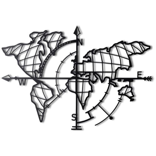 WALLXPERT zidna dekoracija World Map Compass, 65x95cm, Crna Cene