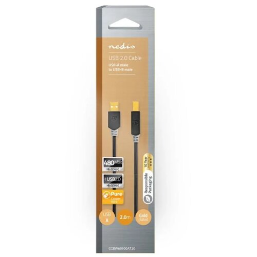Nedis CCBW60100AT20 USB kabl 2.0 USB-A (M) na USB-B (M) za &scaron;tampač 2m, Pozlaćeni Cene