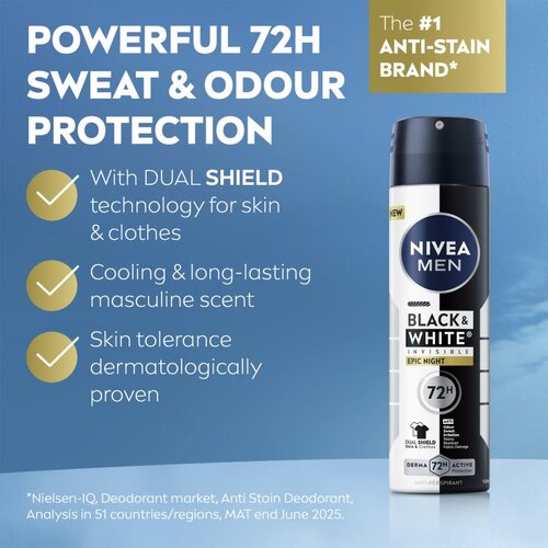 Nivea MEN Black &amp;amp; White Epic Night antiperspirant u spreju za mu&amp;scaron;karce 200 ml Slike
