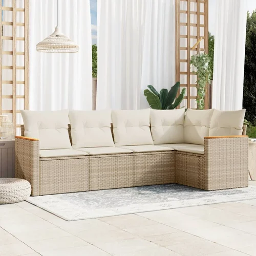 vidaXL 5-dijelni vrtni set sofa s jastucima bež od poliratana