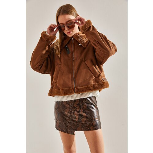 Bianco Lucci Women's Laminated Leather Coat with Side Belt 2248 Cene
