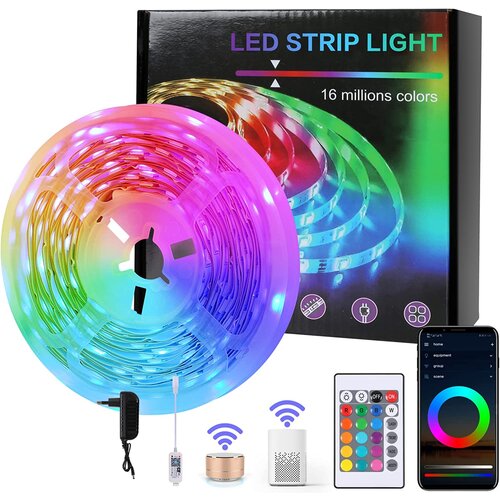 Glamaris 5M WiFi LED trak, Smart RGB 5050 12V LED svetlobni trak, združljiv z Alexa in Google Home, večbarvna osvetlitev z nadzorom aplikacij in daljinskim upravljalnikom, (21167991) Slike