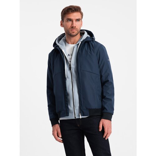 Ombre Men&amp;#039;s lightweight jacket with hood and mesh lining - navy blue Slike