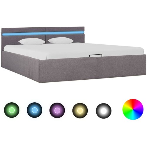 VidaXL Dvižni posteljni okvir LED taupe blago 160x200 cm Slike