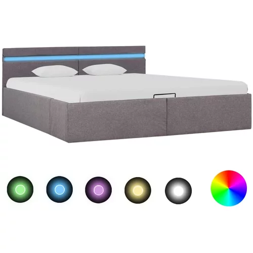 vidaXL Dvižni posteljni okvir LED taupe blago 160x200 cm