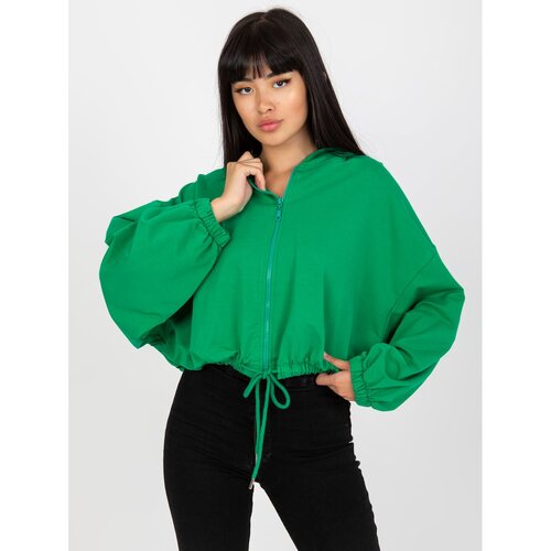 Fashion Hunters Basic green zip-up hoodie with RUE PARIS hood Slike