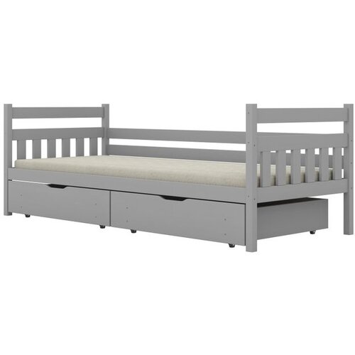 Drveni dječji krevet Dawid - sivi - 200x90 cm - S 2 ladice Slike
