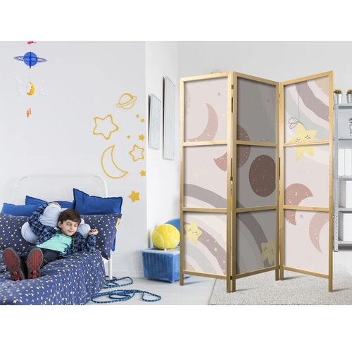  Japanski paravan - Joyful Sky - Yellow cheerful stars with a rainbow against the moon phases - in the sky colored light beige. 1 Cijene